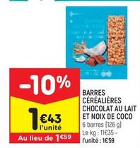 Leader Price - Barres Céréalières Chocolat Au Lait Et Noix De Coco