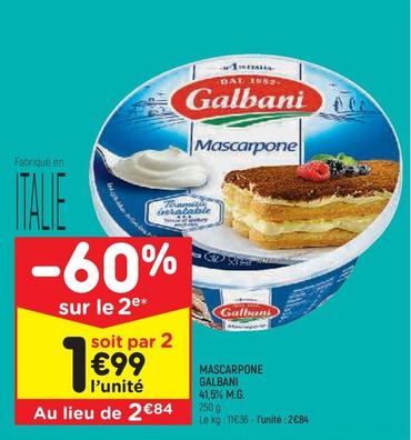 Galbani - Mascarpone 41,5% M.g. offre à 2,84€ sur Leader Price
