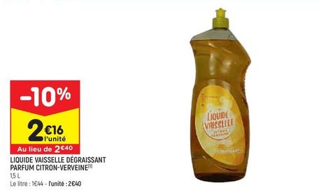 Liquide Vaisselle Dégraissant Parfum Citron Verveine offre à 2,16€ sur Leader Price