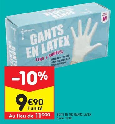 Boite De 100 Gants Latex offre à 9,9€ sur Leader Price