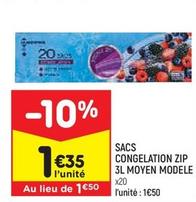 Leader Price - Sacs Congelation Zip 3L Moyen Modele offre à 1,35€ sur Leader Price