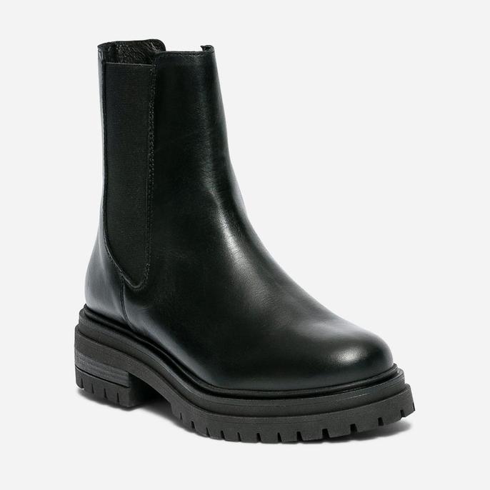 chelsea boots texto noir en cuir à semelle crantée