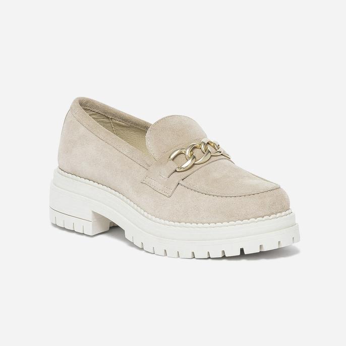 mocassin texto beige cuir velours semelle épaisse