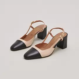 Slingbacks à talons en cuir noir et beige offre à 135€ sur Jonak