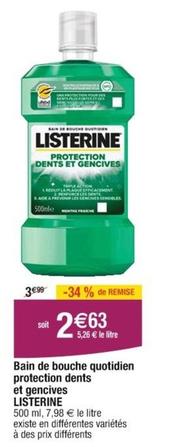 Listerine - Bain De Boouche Quotidien Proctetion Dents Et Gencives  offre à 2,63€ sur Cora