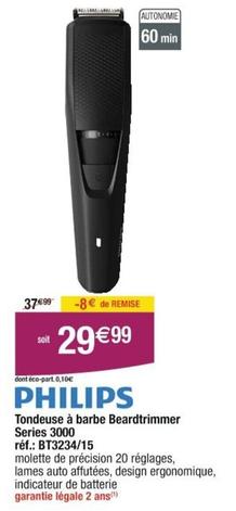 Philips - Tondeuse A Barbe Beardtrimmer Series 3000 offre à 29,99€ sur Cora