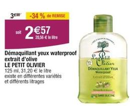 Le Petit Olivier - Démaquillant Yeux Waterproof Extrait D'Olive  offre à 2,57€ sur Cora