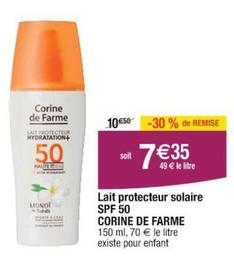 Corine De Farme - Lait Protecteur Solaire SPF 50 offre à 7,35€ sur Cora