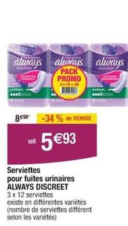 Always - Serviettes Pour Fuites Urinaires  offre à 5,93€ sur Cora