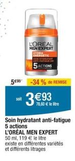 L'oréal - Soin Hydratant Anti-Fatigue 5 Actions  offre à 3,93€ sur Cora