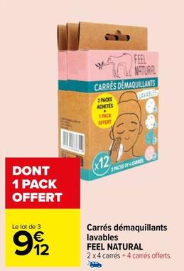 Feel Natural - Carres Demaquillants Lavables  offre à 9,12€ sur Carrefour Market