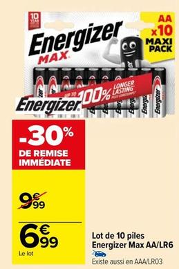 Energizer - Lot De 10 Piles Max AA/LR6 offre à 6,99€ sur Carrefour Market