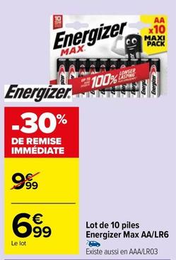 Energizer - Lot De 10 Piles Max Aa/lr6 offre à 6,99€ sur Carrefour Market