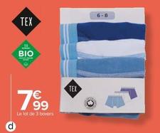 Tex - Boxers Unis Garcon 95% Coton Biologique - 5% Elasthanne offre à 7,99€ sur Carrefour