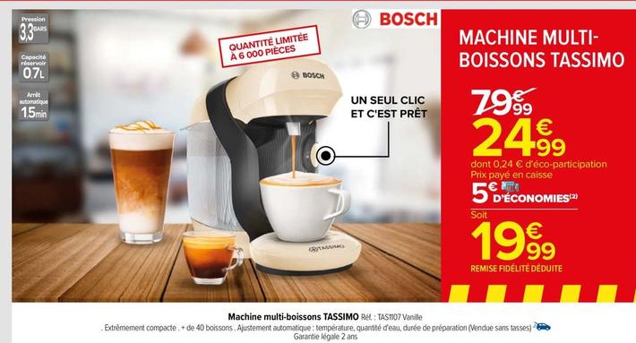 Bosch - Machine Multi Boissons Tassimo offre à 24,99€ sur Carrefour