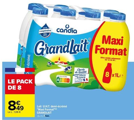 Candia - Lait U.h.t. Demi-écrémé " Maxi Format" offre à 8,49€ sur Carrefour