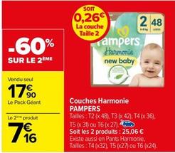 Pampers - Couches Harmonie offre à 17,9€ sur Carrefour