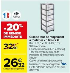 Grande Tour De Rangement À Roulettes-5 Tiroirs Xl offre à 26,32€ sur Carrefour