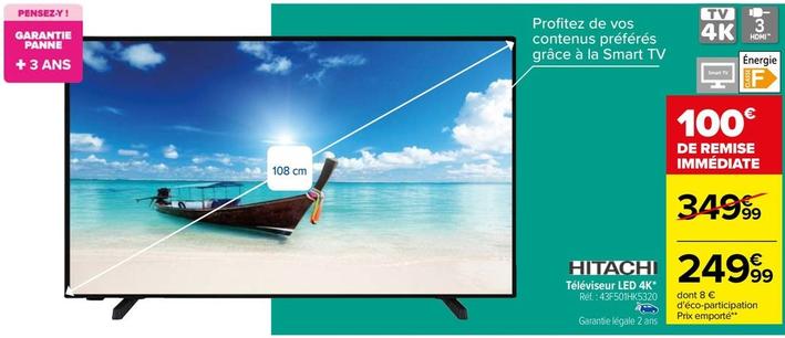 Hitachi - Téléviseur Led 4K 43F501HK5320  offre à 249,99€ sur Carrefour