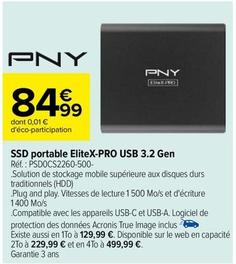 Pny - SSD Portable Elitex-Pro Usb 3.2 Gen PSDOCS2260-500-  offre à 84,99€ sur Carrefour