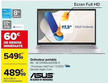 Asus - Ordinateur Portable AS S1704ZA-AU203W I3 offre à 489,99€ sur Carrefour