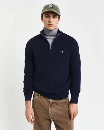 Pull à demi-zip en laine et coton côtelés offre à 150€ sur Gant