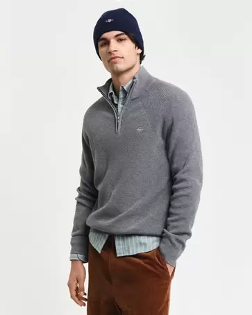 Pull à demi-zip en laine et coton côtelés offre à 150€ sur Gant