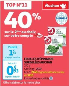 Auchan - Feuilles D'épinards Surgelées offre à 1,55€ sur Auchan Supermarché