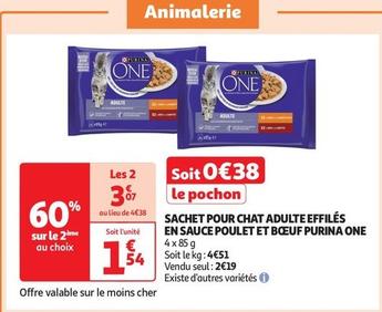 Purina - One Sachet Pour Chat Adulte Effilés En Sauce Poulet Et Bœuf offre à 1,54€ sur Auchan Supermarché