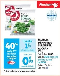 Auchan - Feuilles D'Epinards Surgelees offre à 1,55€ sur Auchan Supermarché