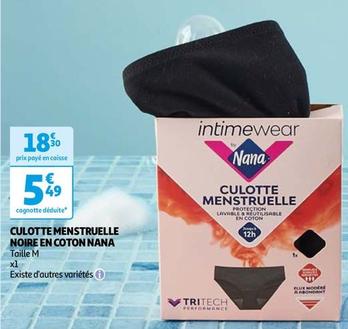 Nana - Culotte Menstruelle Noire En Coton offre à 5,49€ sur Auchan Hypermarché