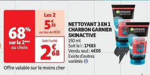 Garnier - Nettoyant 3 En1 Charbon Skinactive offre à 4,05€ sur Auchan Hypermarché