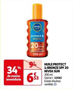 Nivea - Huile Protect & Bronze Spf 20 offre à 6,53€ sur Auchan Hypermarché