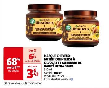 Garnier - Masque Cheveux Nutrition Intense À L'avocat Et Aubeurre De Karité Ultra Doux offre à 3,43€ sur Auchan Hypermarché
