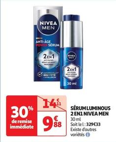 Nivea - Sérum Luminous 2 En1 Men offre à 9,88€ sur Auchan Hypermarché
