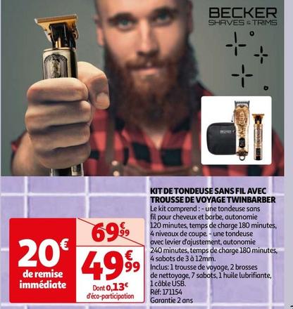 Becker - Kit De Tondeuse Sans Fil Avec  offre à 49,99€ sur Auchan Hypermarché