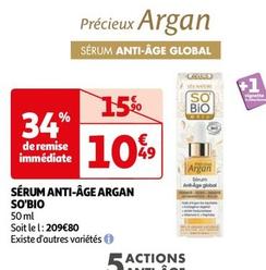 So'Bio - Sérum Anti-âge Argan offre à 10,49€ sur Auchan Hypermarché