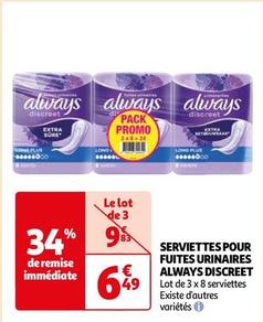 Always - Serviettes Pour Fuites Urinaires Discreet offre à 6,49€ sur Auchan Hypermarché