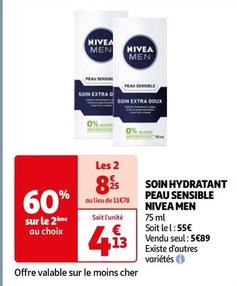Nivea - Soin Hydratant Peau Sensible Men offre à 5,89€ sur Auchan Hypermarché