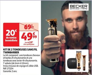 Becker Shaves & Trims - Kit De 2 Tondeuses Sans Fil Twinbarber offre à 49,99€ sur Auchan Hypermarché