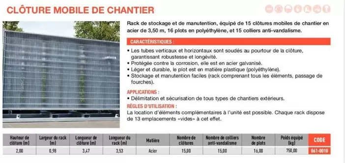 Clôture Mobile De Chantier offre sur Loxam