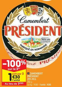 Président - Camembert offre à 1,95€ sur Leader Price