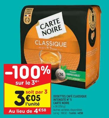 Carte Noire - Dosettes Café Classique Intensité N° 5 offre à 4,58€ sur Leader Price