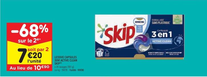 skip - lessive capsules 3en1 active clean
