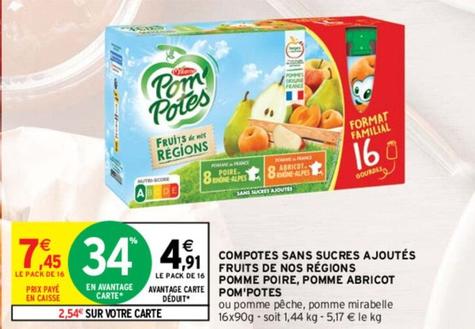 Pom'Potes - Compotes Sans Sucres Ajoutés Fruits De Nos Régions Pomme Poire, Pomme Abricot offre à 4,91€ sur Intermarché