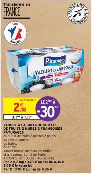 Paturages - Yaourt À La Grecque Sur Lit De Fruits 2 Mûres 2 Framboises