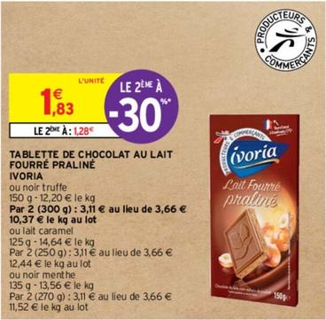 Ivoria - Tablette De Chocolat Au Lait Fourré Praliné  offre à 1,83€ sur Intermarché