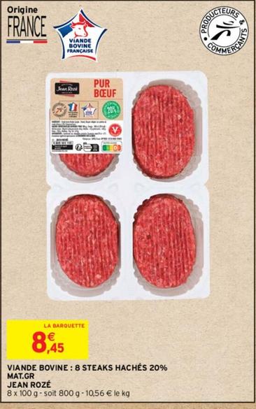 jean rozé - viande bovine: 8 steaks hachés 20% mat.gr