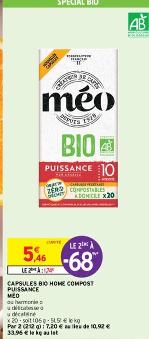 Méo - Capsules Bio Home Compost Puissance  offre à 5,46€ sur Intermarché