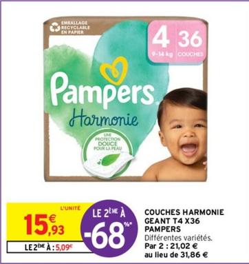 Pampers - Couches Harmonie Geant T4 offre à 15,93€ sur Intermarché